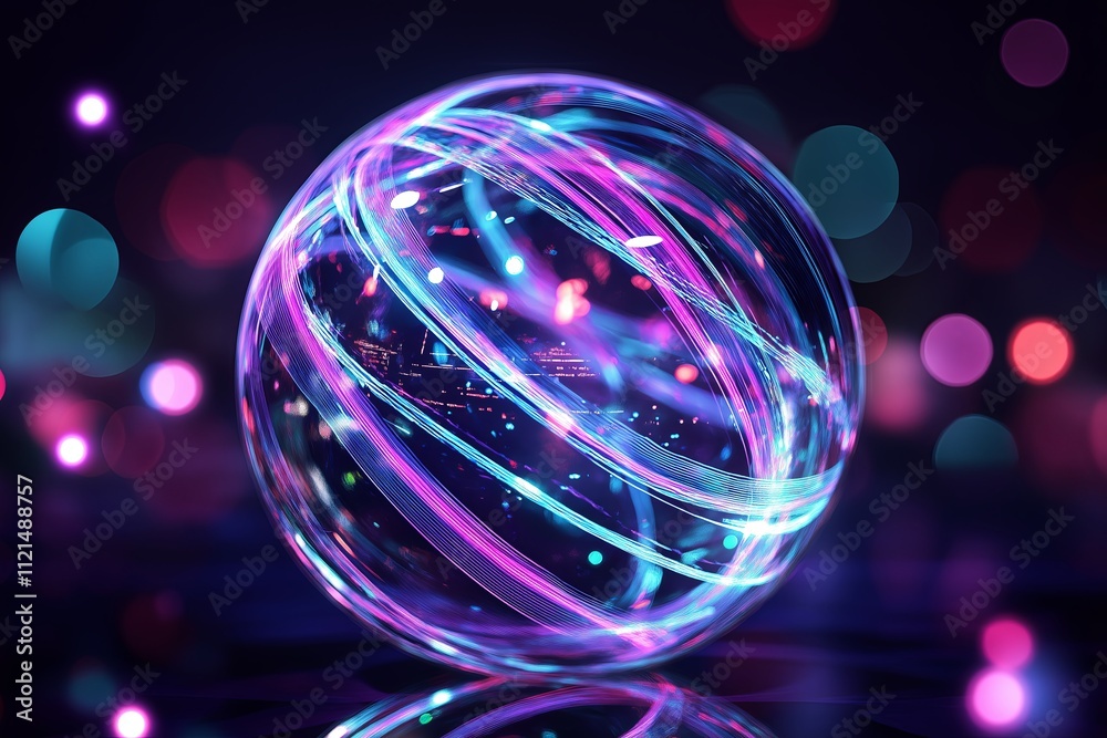 Poster a glowing energy orb with pulsating lines radiating outward in electric blue