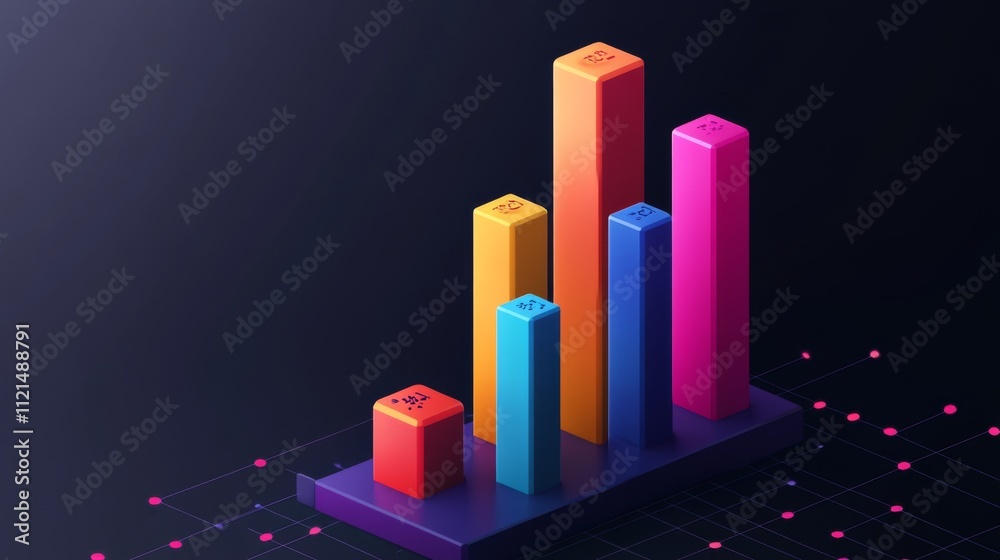 Poster colorful 3d bar graph displaying data visualization concepts