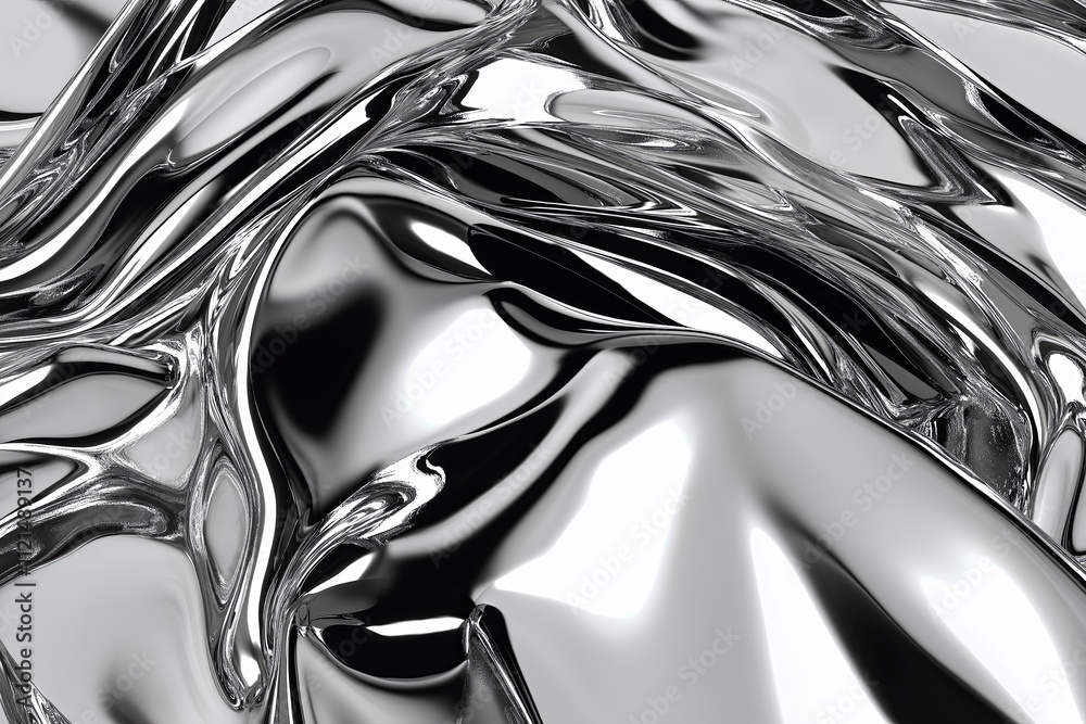 Poster A glossy liquid mercury-like texture, creating a reflective, fluid surface
