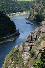 Fototapeta premium View on the Rhine river on approach to Loreley - Rheinsteig - between Kaub and Saint Goarshausen - Hesse - Germany