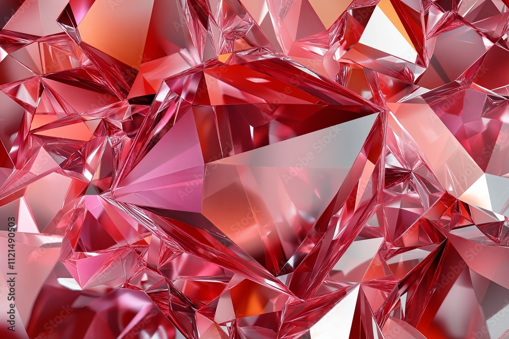 Poster A fragmented polygonal design with sharp edges in various shades of red and orange