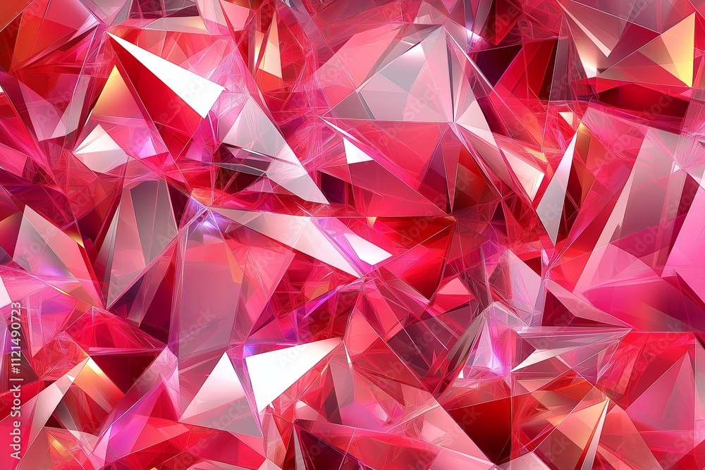 Poster A fragmented polygonal design with sharp edges in various shades of red and orange
