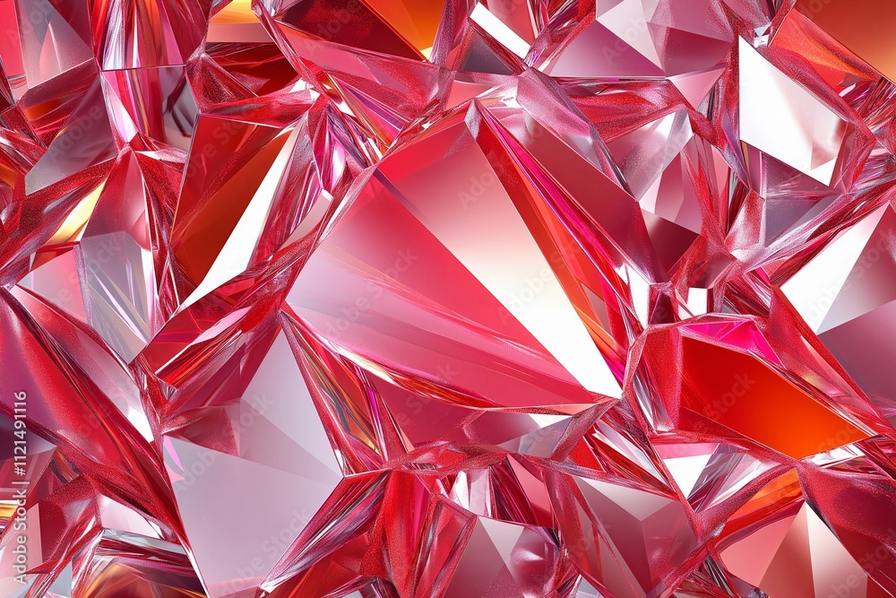 Poster A fragmented polygonal design with sharp edges in various shades of red and orange