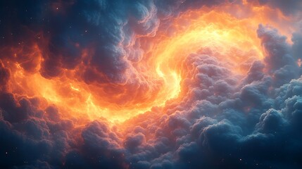 Fototapeta premium Exaggerated 3D cartoon render of dramatic swirling cloud formations with glowing vibrant textures on black