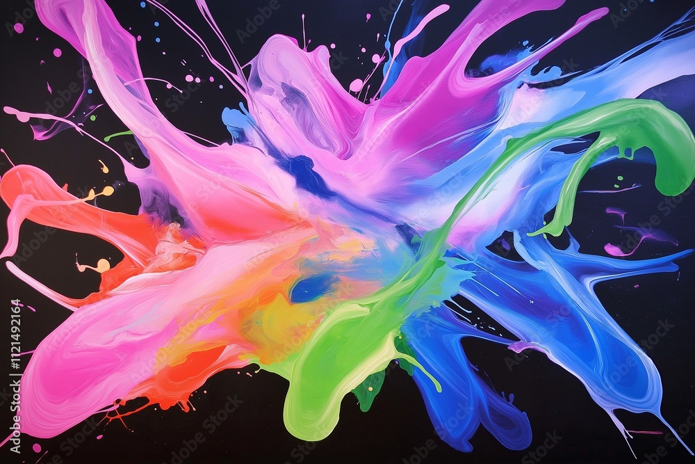 Poster A dynamic splash of neon paint on a dark, textured canvas with glowing edges.