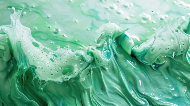 Abstract Green Liquid Swirls And Bubbles