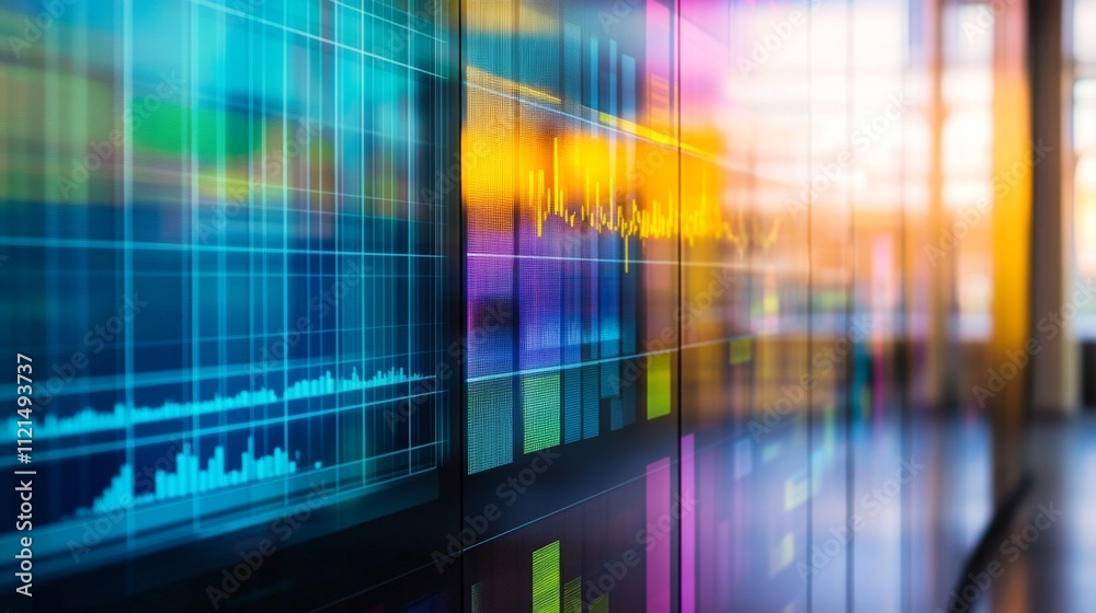 Poster modern digital wall display with colorful data visualization elements