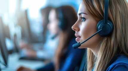 Support agent assisting customers in a busy call center environment