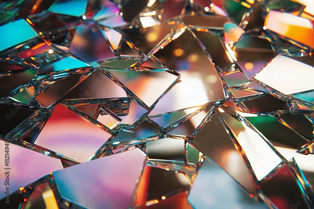Poster A cracked mirror effect with fragments reflecting different colors and patterns