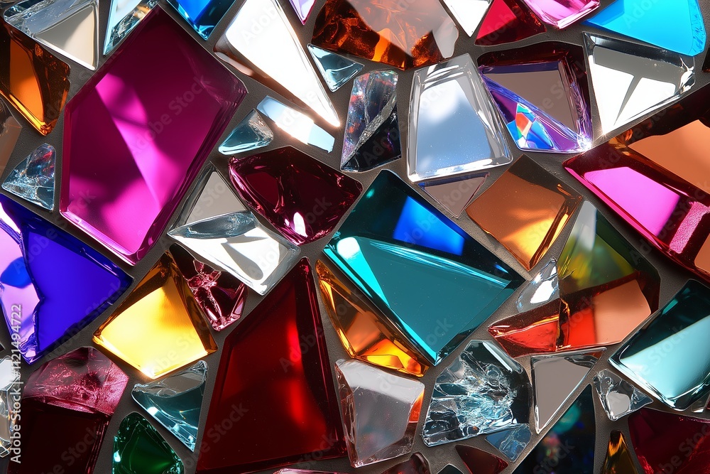 Poster A collection of multicolored overlapping glass shards, creating a stained-glass effect.
