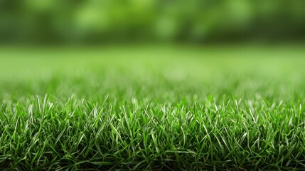 Fototapeta premium Fresh green grass covering the ground under natural daylight with a blurred background effect