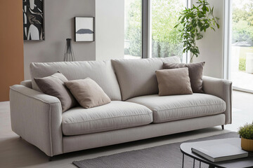 Comfortable modern living room sofa with cushions