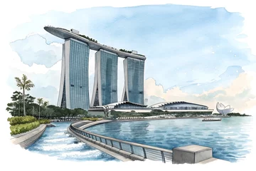 Singapore building watercolor illustration