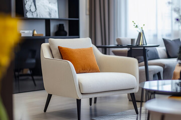 Fototapeta premium Stylish armchair in modern living room with cozy decor
