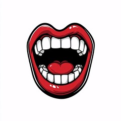 Naklejka premium Open Mouth Red Lips White Teeth Scream Shout Yell Vector Illustration