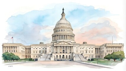 Fototapeta premium Capitol Washington DC USA watercolor illustration