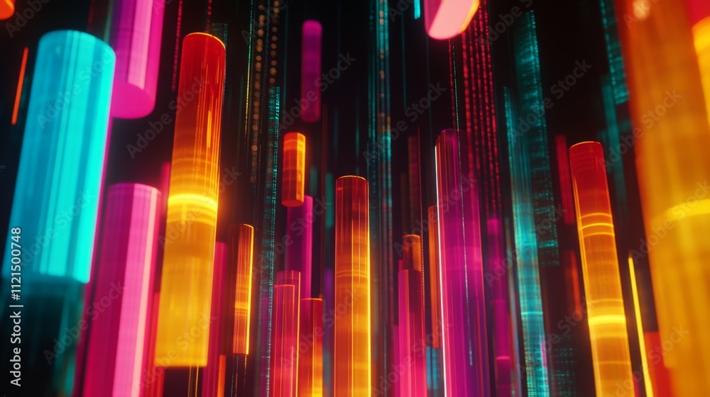 Poster vibrant abstract vertical lines with colorful glowing effects