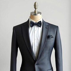 a nice and neat suit and bowtie on a mannequin