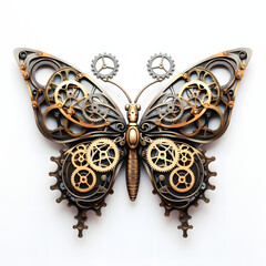 Fototapeta premium A stunning steampunk butterfly with intricate metallic wings and brass gears, blending Victorian elegance with industrial creativity. Perfect for vintage-inspired decor.