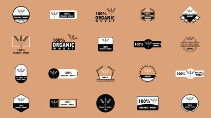 Wheat ears icons, Organic Product labels set, barley or rice millet, vector organic product labels. Wheat grain food signs of premium quality bread or flour and bakery, organic wheat laurels