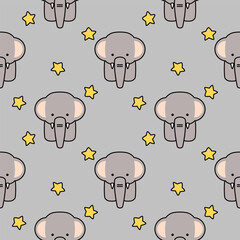 Fototapeta premium Elephant cartoon so cute. On star gray background. Pattern seamless vector illustration. 
