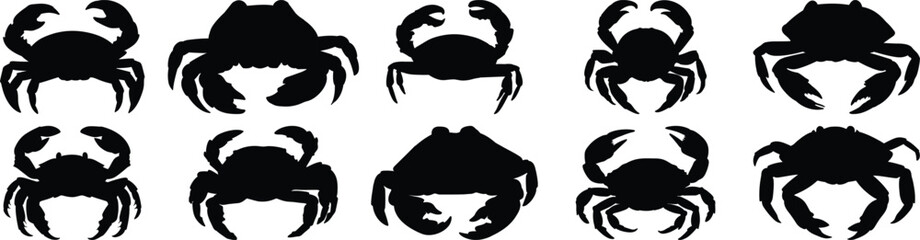 Crab silhouette set vector design big pack of sea illustration and icon