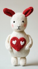 Intentionally awkward knitted pattern with derpy love-struck animals, bizarre heart transformations, and clashing color palette