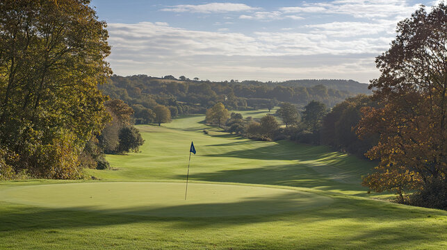 A panoramic view of the golf course showcasing its rolling hills and lush greenery