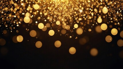 Golden bokeh lights creating a shimmering effect in a dark background during a festive celebration at night