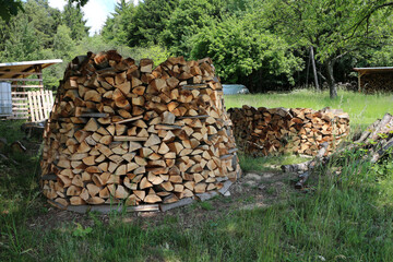 Stack of wood logs by Lykershausen - Rheinsteig - between Saint Goarshausen and Kamp-Bornhofen - Hesse - Germany