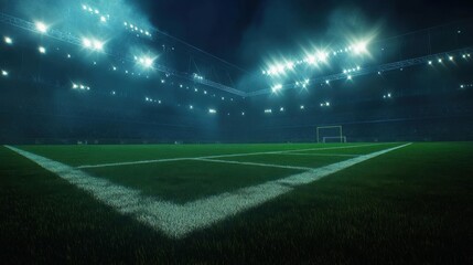 lights at night and the football field in side of the field.