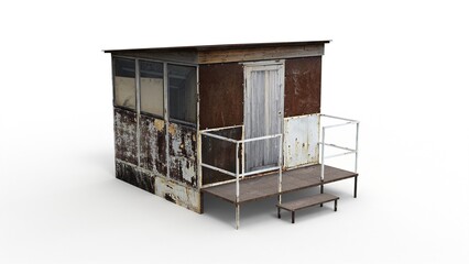 3D rendering of an old building on a white background 