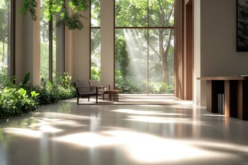 Fototapeta premium Serene Indoor Oasis Surrounded by Nature's Beauty