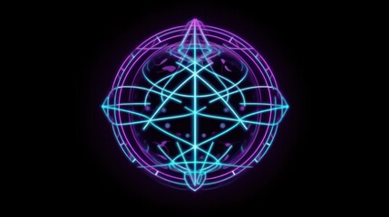 A glowing geometric sphere with intricate neon patterns.