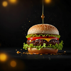 Double fresh tasty, delicious, Veggie cheese burger and hamburger with cheese and salad.