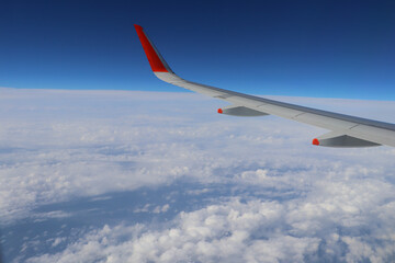 airplane wing in flight	