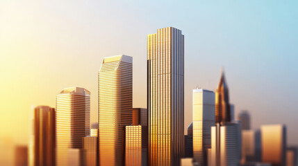 Fototapeta premium sleek futuristic skyline with towering metallic buildings reflecting sunlight. modern architecture showcases blend of glass and steel, creating vibrant urban atmosphere