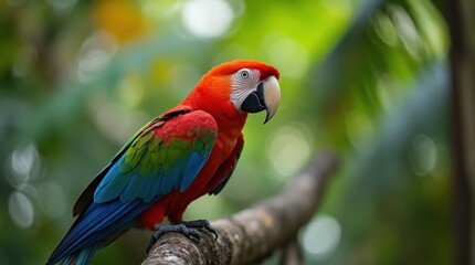 Parrot on Tropical Branch