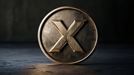A digital-style golden coin with an "X" and circuitry details, perfect for representing modern cryptocurrency or fintech