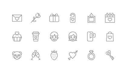 Happy Valentine’s Day | Set of line icons with editable stroke