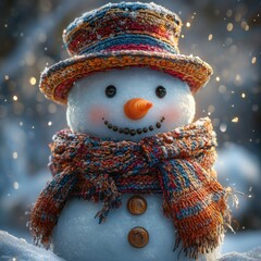 Christmas snowman on the snow