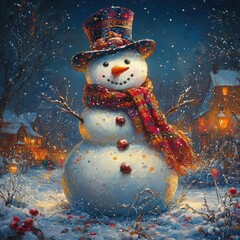 Christmas snowman on the snow
