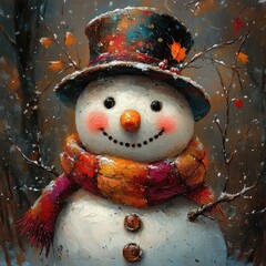 Christmas snowman on the snow