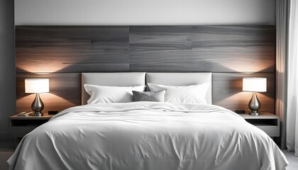 Tidy hotel room with brown curtains