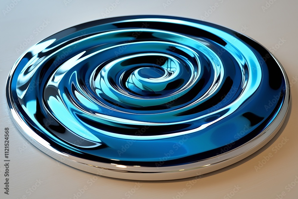 Poster a circular ripple pattern in a palette of aquamarine and silver with a glossy finish