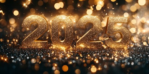 Stunning 2025 New Year design with golden sparkles