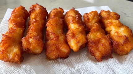 Crispy Golden Fried Snacks on Paper Towel Background