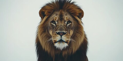 Fototapeta premium Majestic lion portrait against a muted background.