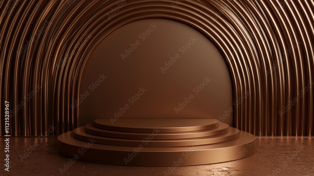 Aufkleber a beautifully crafted mocha mousse brown podium rests in a serene space, framed by smooth, circular 