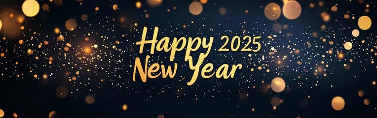 Modern Black and Gold Happy 2025 New Year Greeting Card